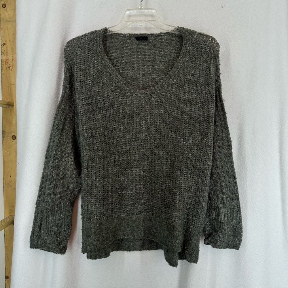 SEN V-Neck Sweater Textured‎ Knit Long Sleeves Womens Medium Grey